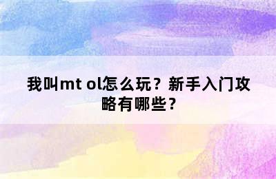 我叫mt ol怎么玩？新手入门攻略有哪些？